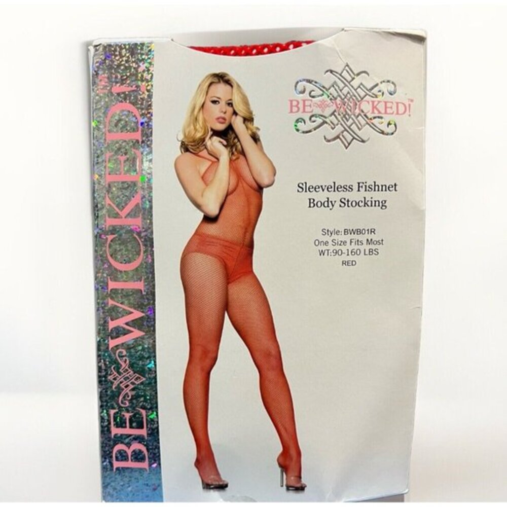 Be Wicked Fishnet Body Stocking Red‎ Sleeveless One Size